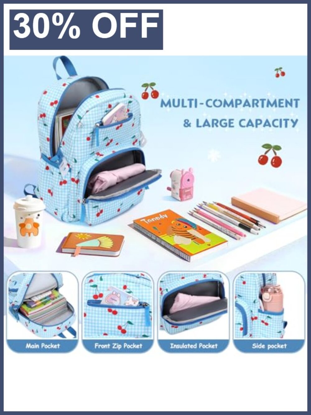 Corduroy Toddler Backpack 3-Piece Set with Lunch Box for Kids Ages 4-6 - Picture 4 of 5